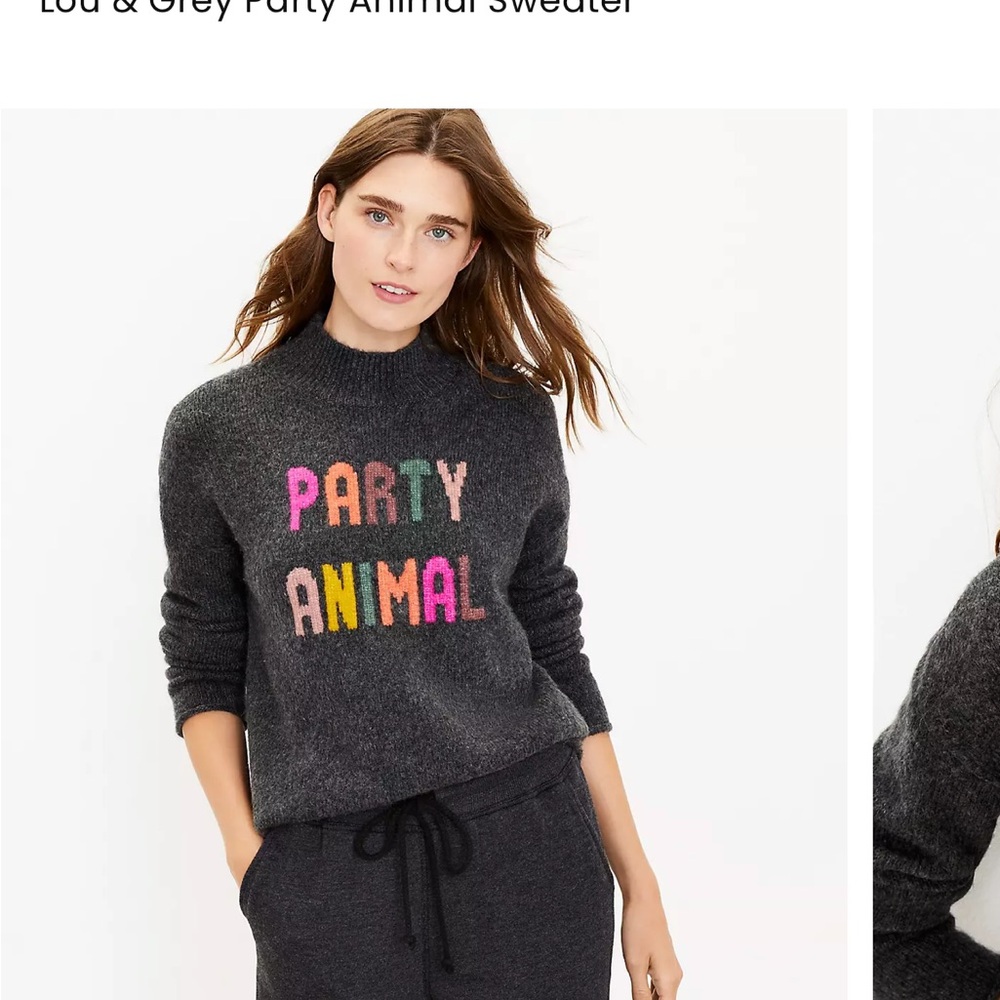 Lou & Grey Gray Crew Neck Sweater with Rainbow Text